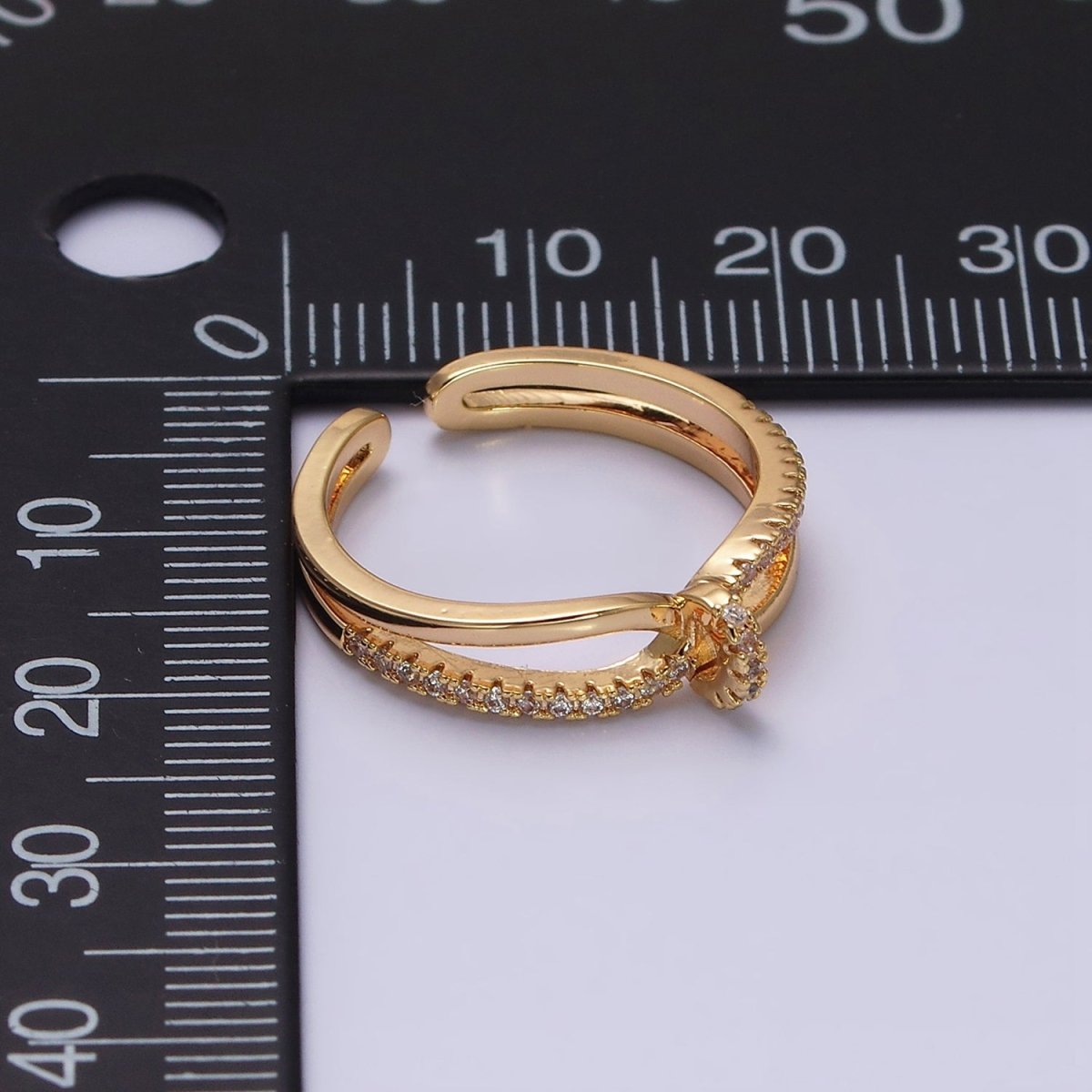 16K Gold Filled Mirco Paved Knot Double Band Ring in Gold & Silver | O-1629 O-1630 - DLUXCA