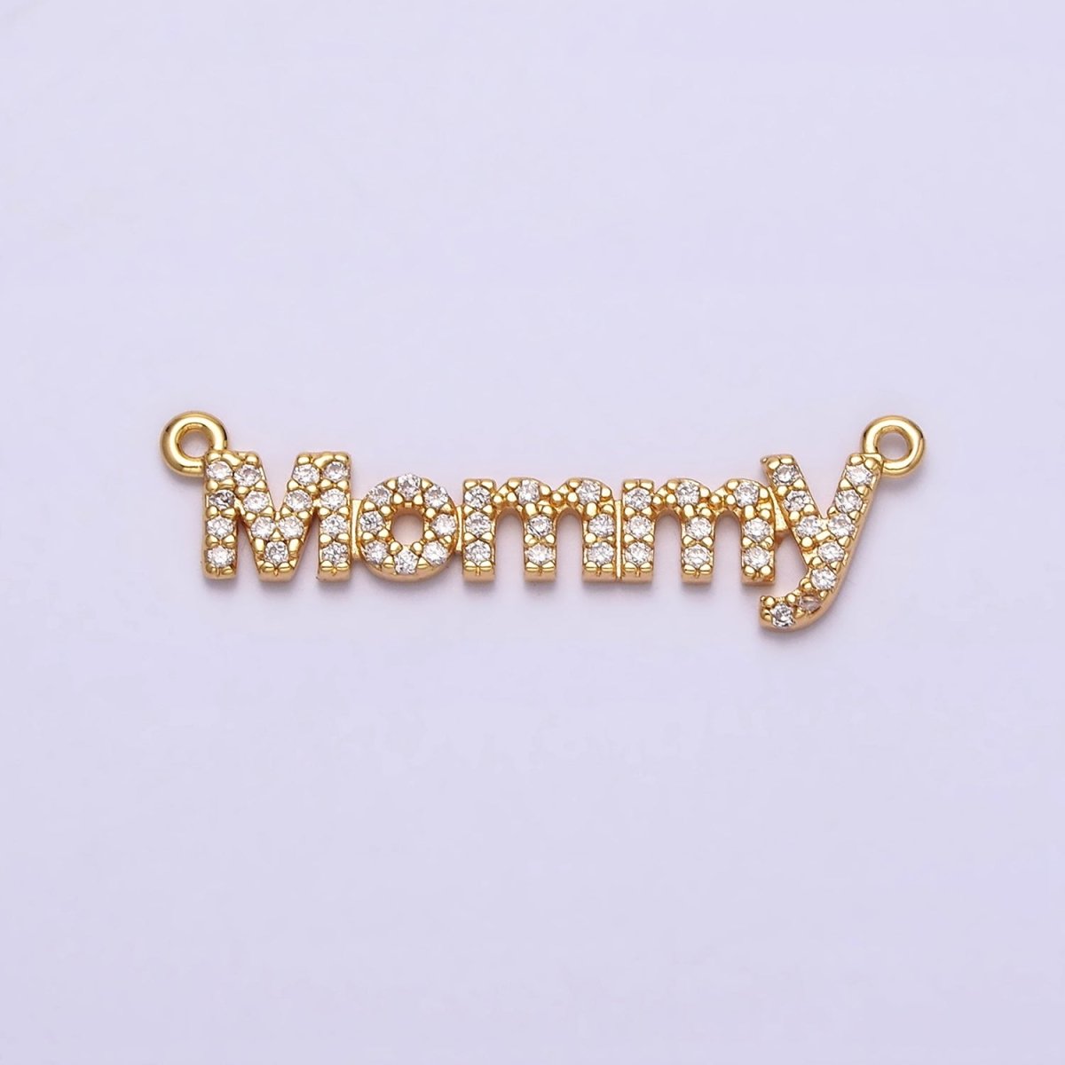 16K Gold Filled Mommy Script Micro Paved CZ Top Loop Connector in Gold & Silver mother day gift idea | AA1089 AA1090 - DLUXCA