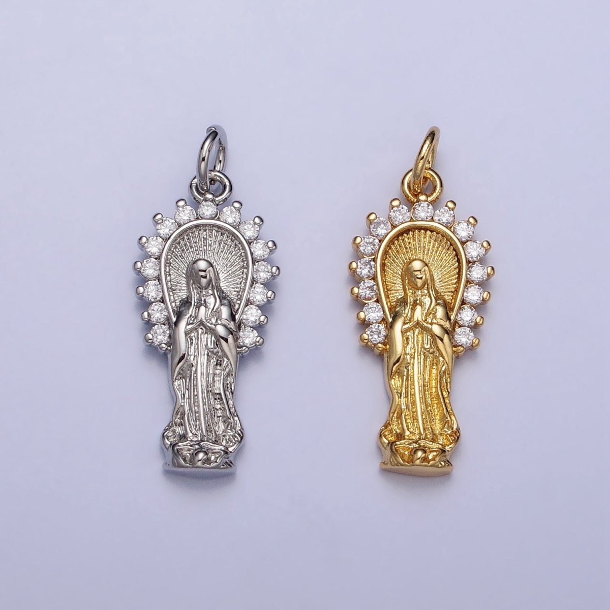 16K Gold Filled Mother Mary Lady Guadalupe CZ Outline Charm in Gold & Silver | AC1280 AC1281 - DLUXCA