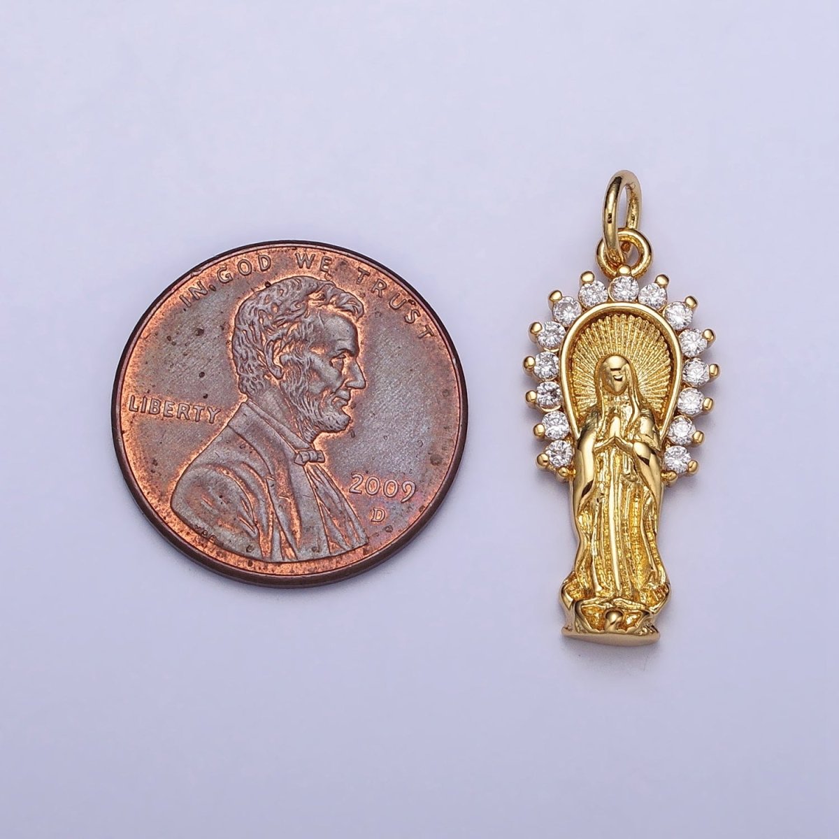 16K Gold Filled Mother Mary Lady Guadalupe CZ Outline Charm in Gold & Silver | AC1280 AC1281 - DLUXCA