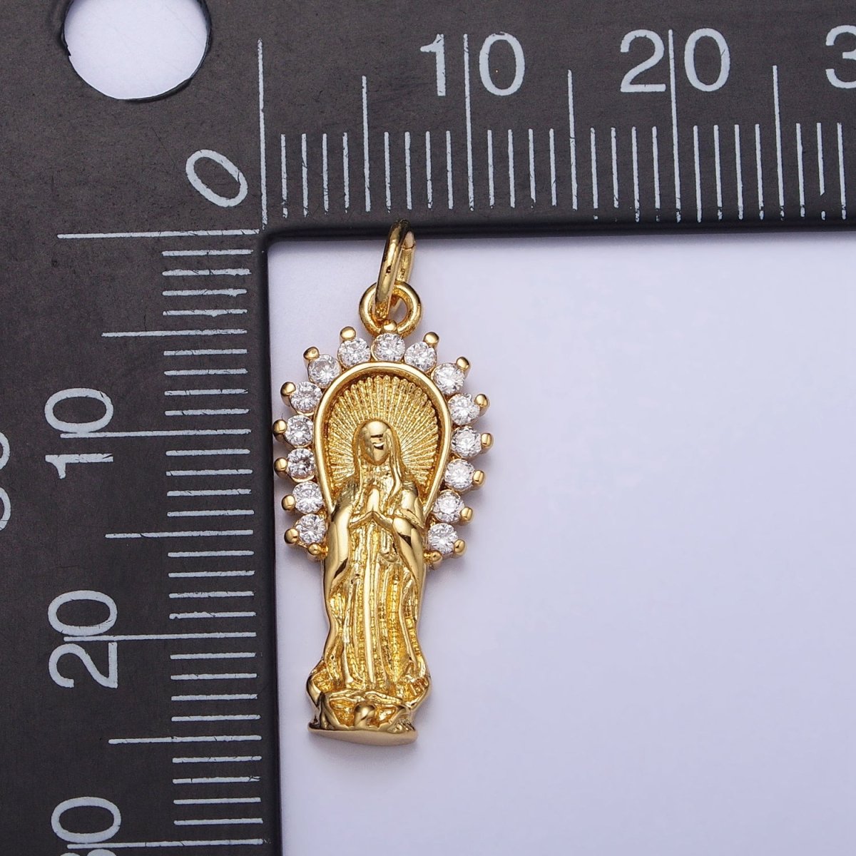 16K Gold Filled Mother Mary Lady Guadalupe CZ Outline Charm in Gold & Silver | AC1280 AC1281 - DLUXCA