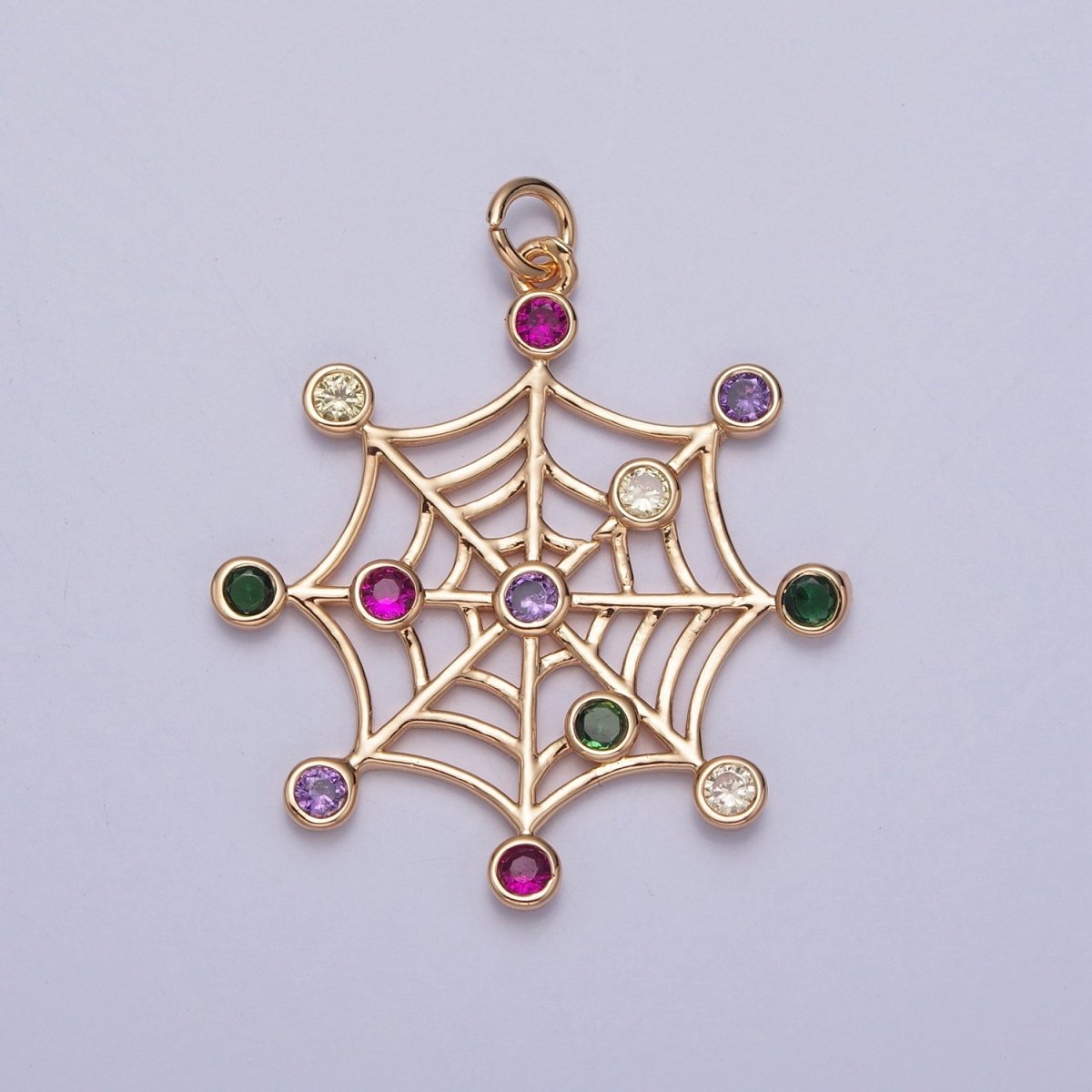 16K Gold Filled Multicolor Round Cubic Zirconia Spider Cob Web Charm | X-215 - DLUXCA