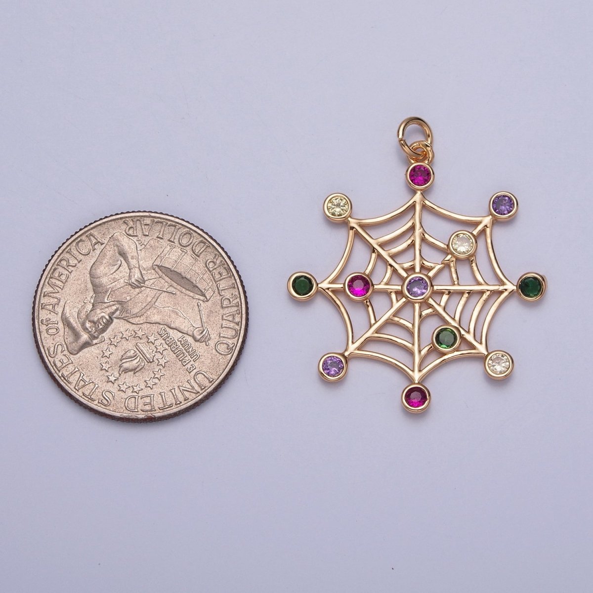 16K Gold Filled Multicolor Round Cubic Zirconia Spider Cob Web Charm | X-215 - DLUXCA