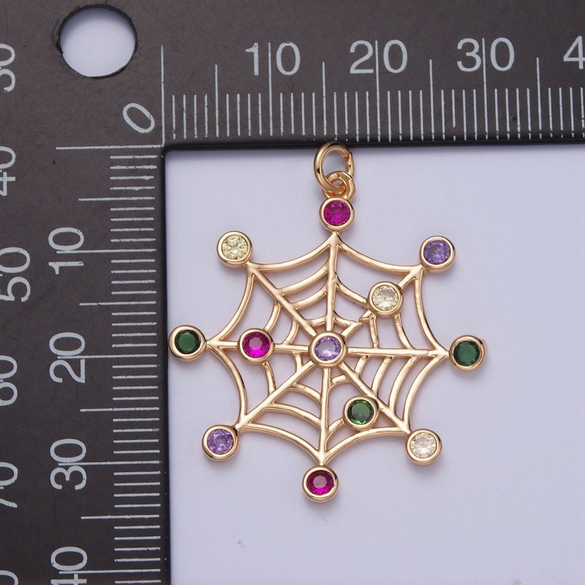 16K Gold Filled Multicolor Round Cubic Zirconia Spider Cob Web Charm | X-215 - DLUXCA
