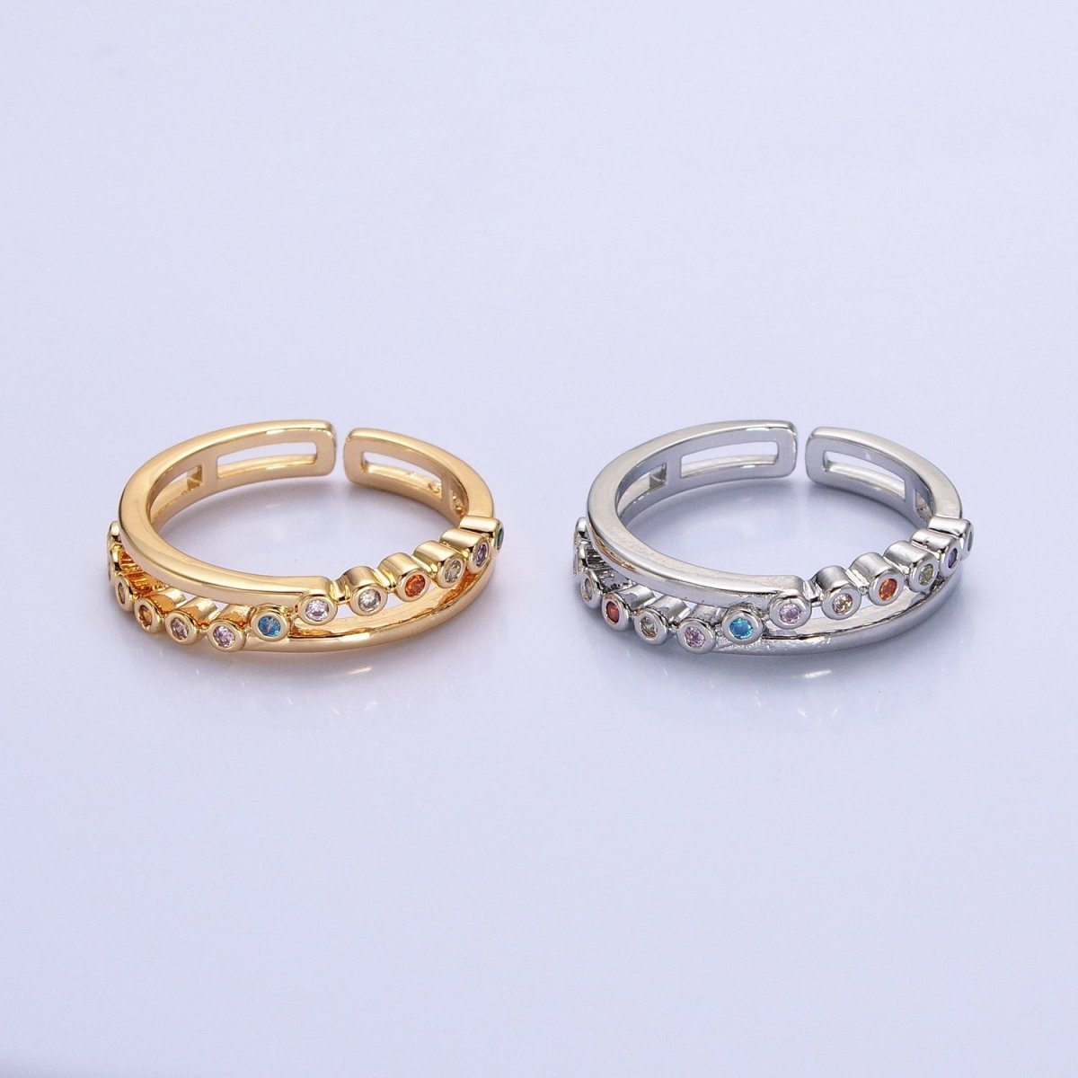 16K Gold Filled Multicolor Round CZ Double Band Ring in Gold & Silver | O-1914 O-1915 - DLUXCA