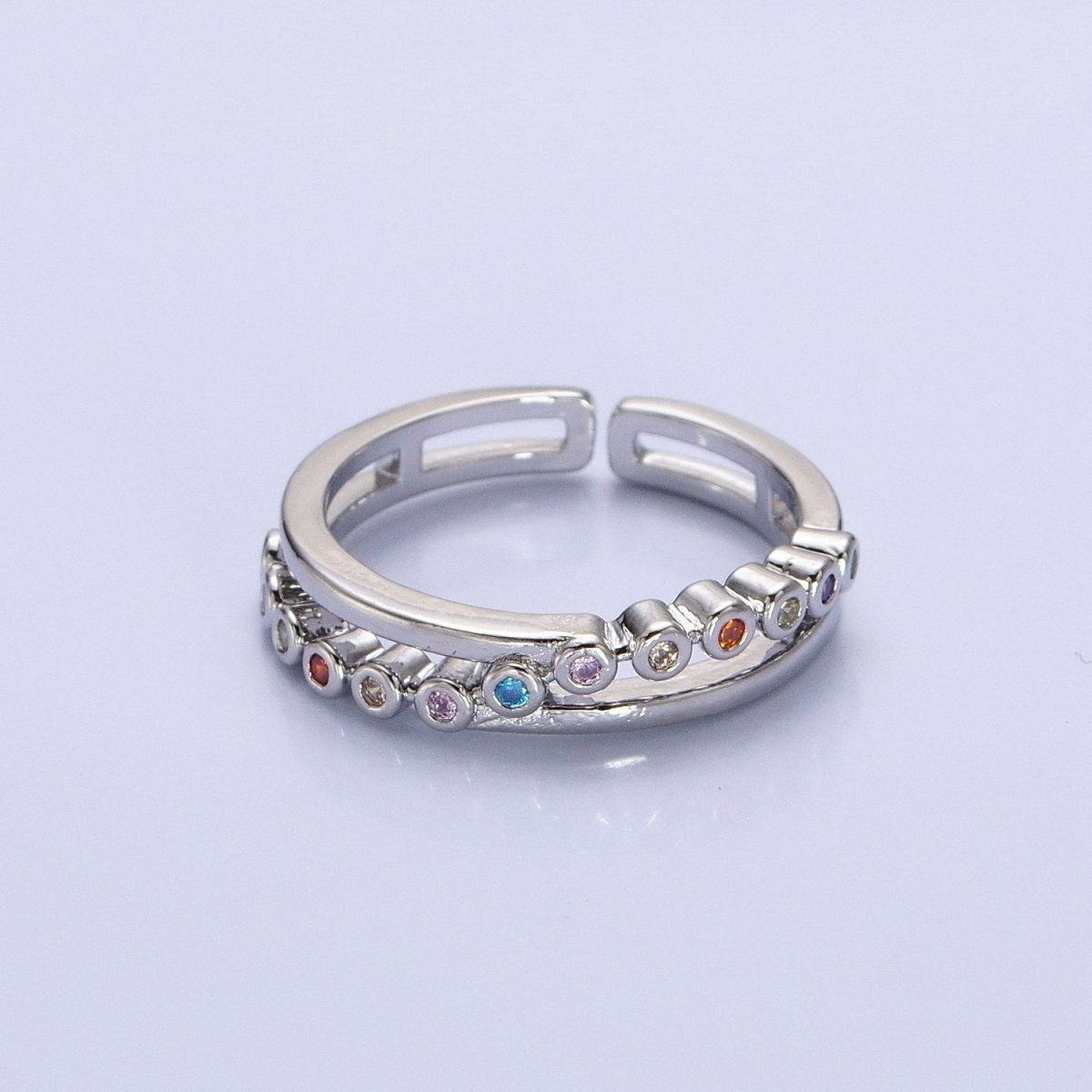 16K Gold Filled Multicolor Round CZ Double Band Ring in Gold & Silver | O-1914 O-1915 - DLUXCA