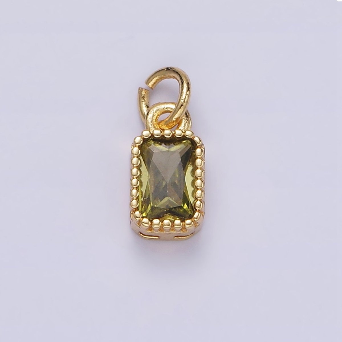 16K Gold Filled Multifaceted Birthstone CZ Rectangle Personalized Charm | N1074 - N1082 - DLUXCA