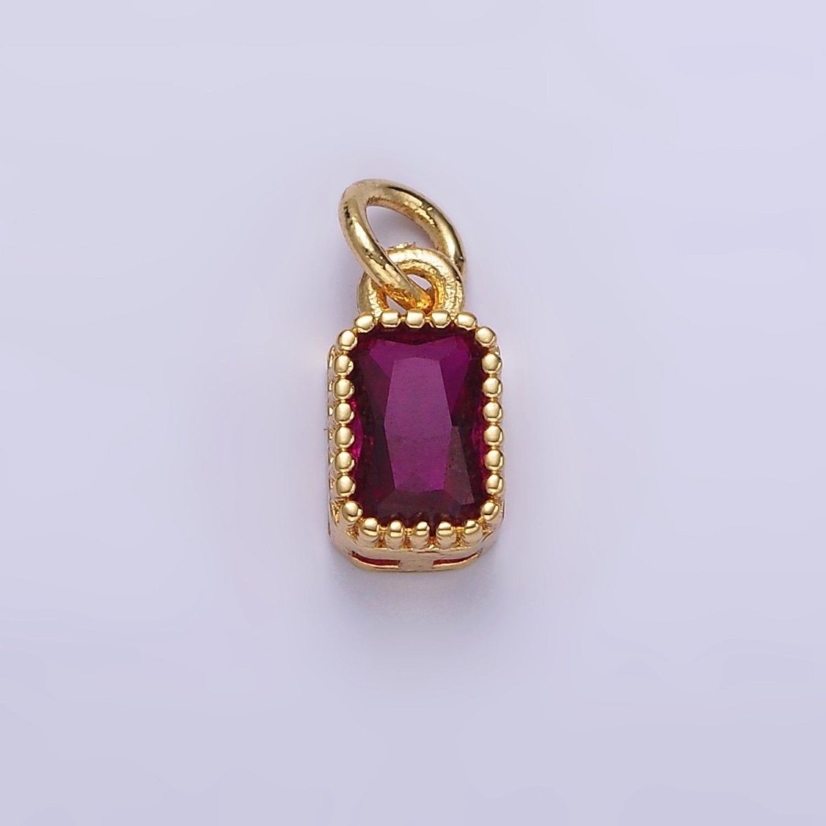 16K Gold Filled Multifaceted Birthstone CZ Rectangle Personalized Charm | N1074 - N1082 - DLUXCA