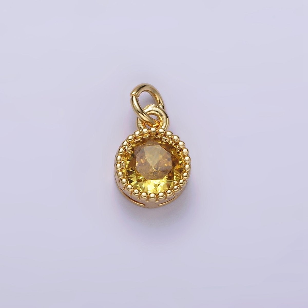 16K Gold Filled Multifaceted Birthstone CZ Round Circle Personalized Charm | N1064 - N1074 - DLUXCA