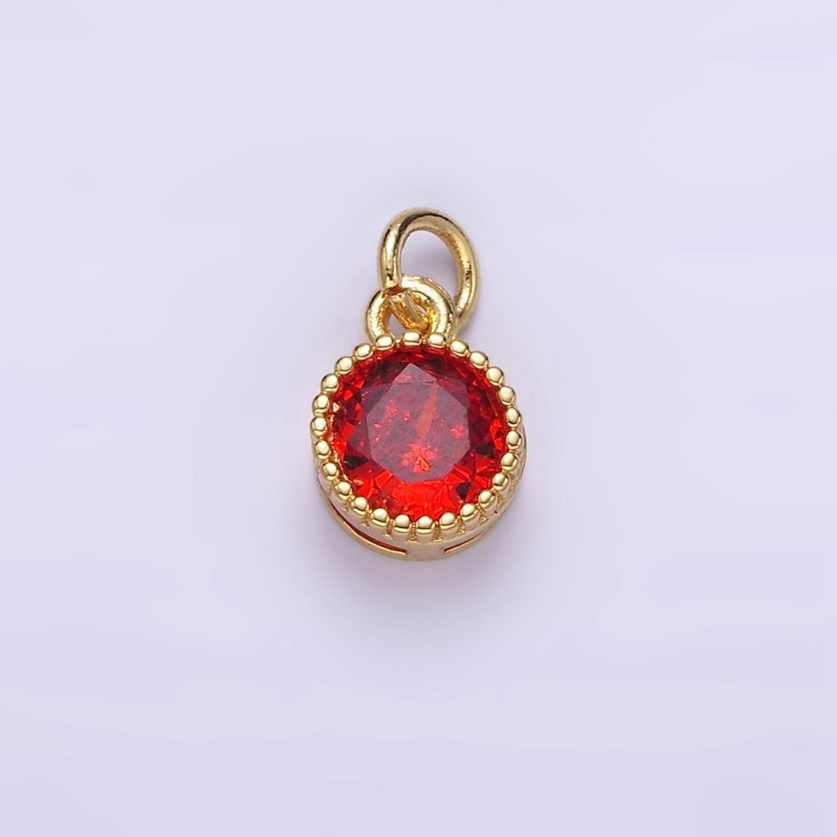 16K Gold Filled Multifaceted Birthstone CZ Round Circle Personalized Charm | N1064 - N1074 - DLUXCA