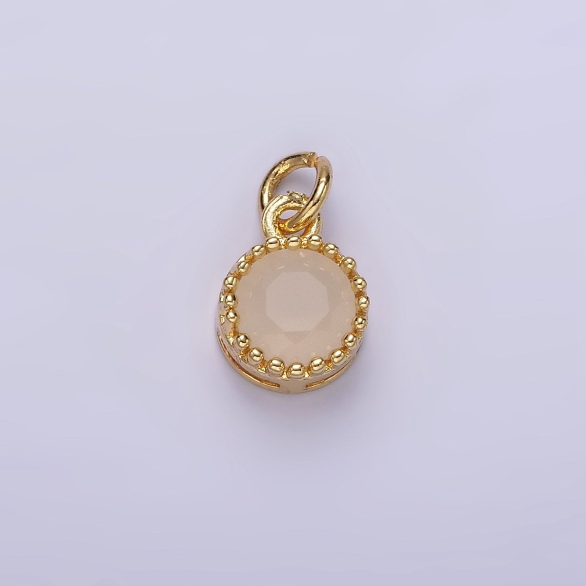 16K Gold Filled Multifaceted Birthstone CZ Round Circle Personalized Charm | N1064 - N1074 - DLUXCA