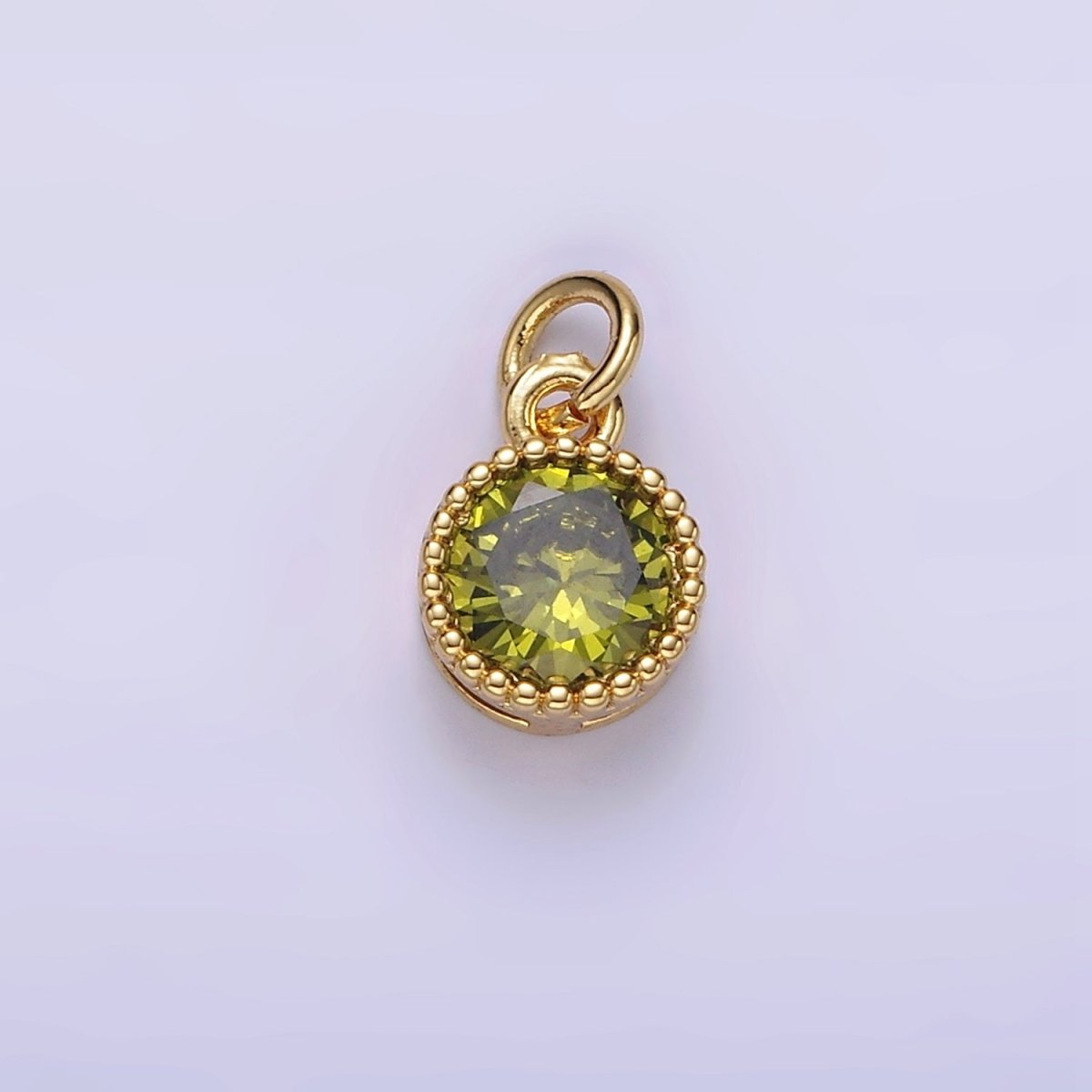 16K Gold Filled Multifaceted Birthstone CZ Round Circle Personalized Charm | N1064 - N1074 - DLUXCA