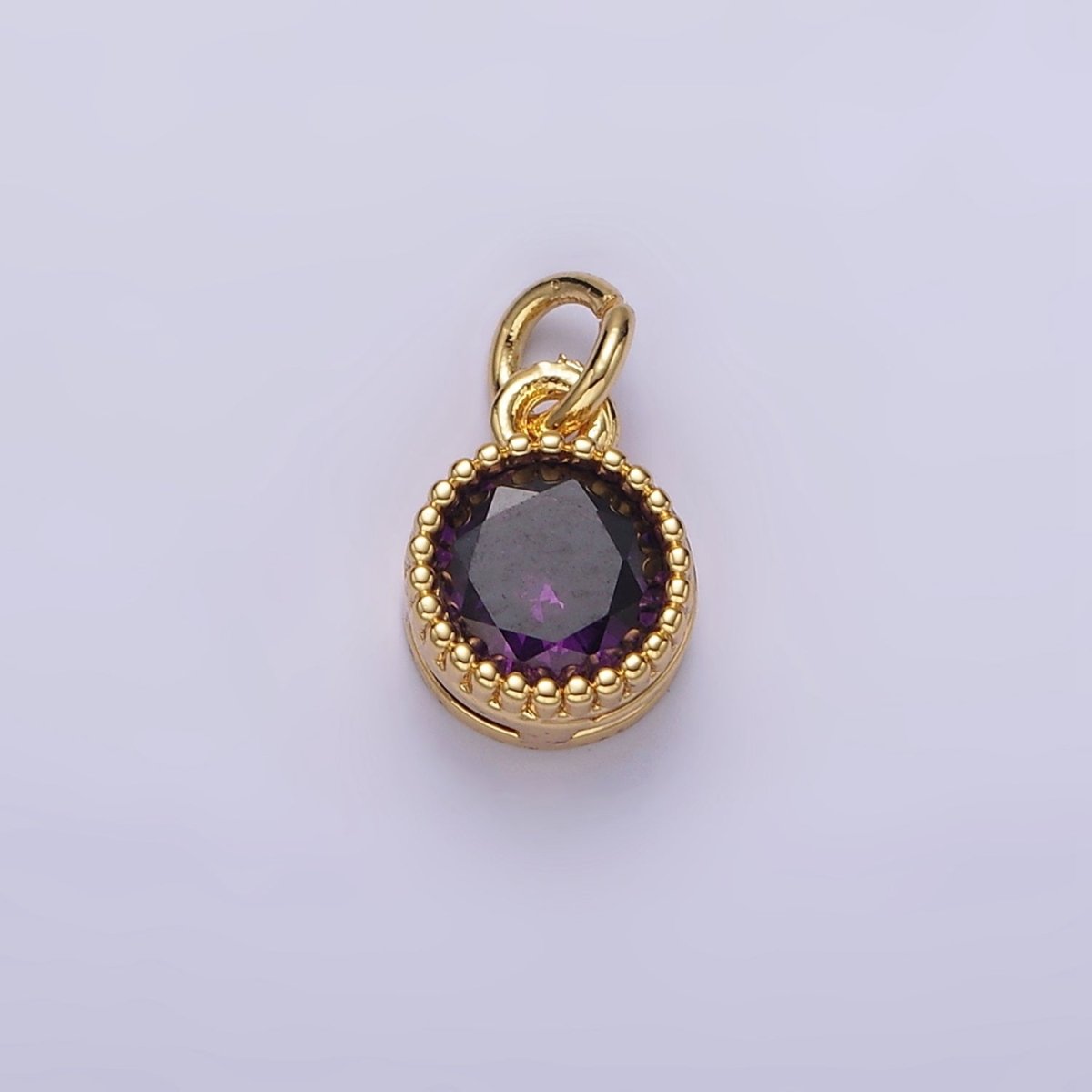 16K Gold Filled Multifaceted Birthstone CZ Round Circle Personalized Charm | N1064 - N1074 - DLUXCA