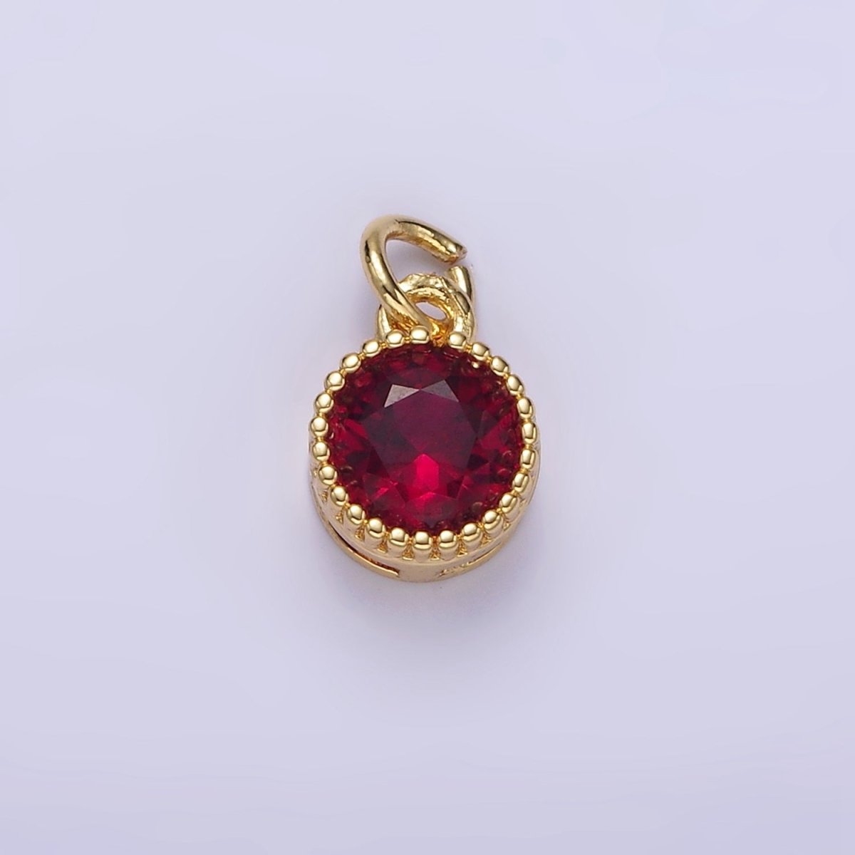 16K Gold Filled Multifaceted Birthstone CZ Round Circle Personalized Charm | N1064 - N1074 - DLUXCA