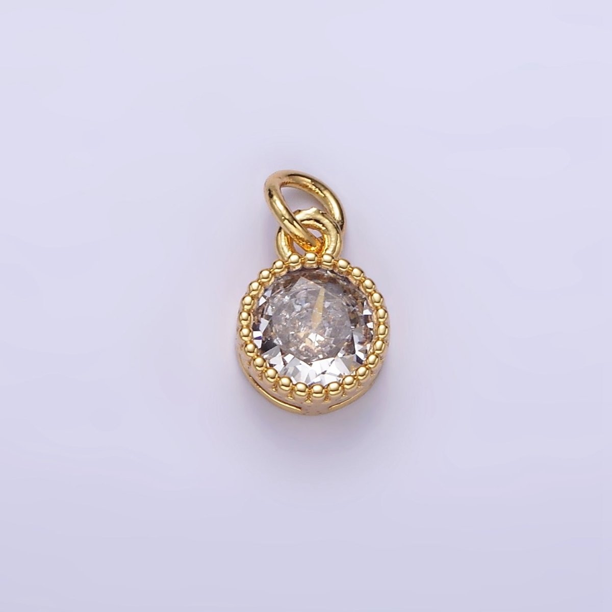 16K Gold Filled Multifaceted Birthstone CZ Round Circle Personalized Charm | N1064 - N1074 - DLUXCA