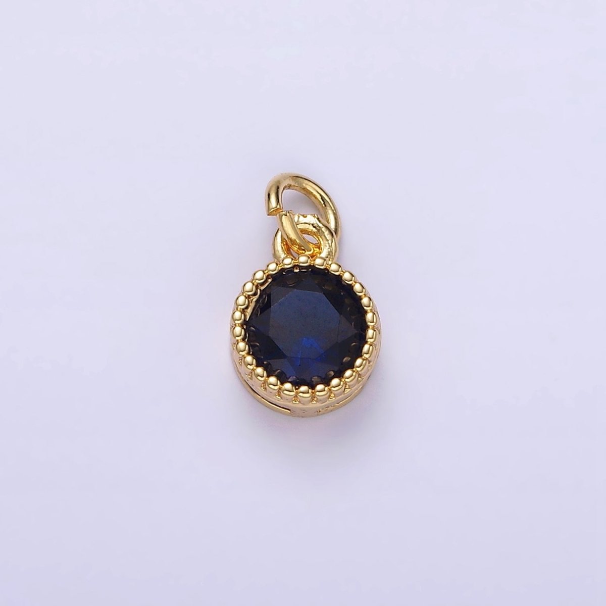 16K Gold Filled Multifaceted Birthstone CZ Round Circle Personalized Charm | N1064 - N1074 - DLUXCA