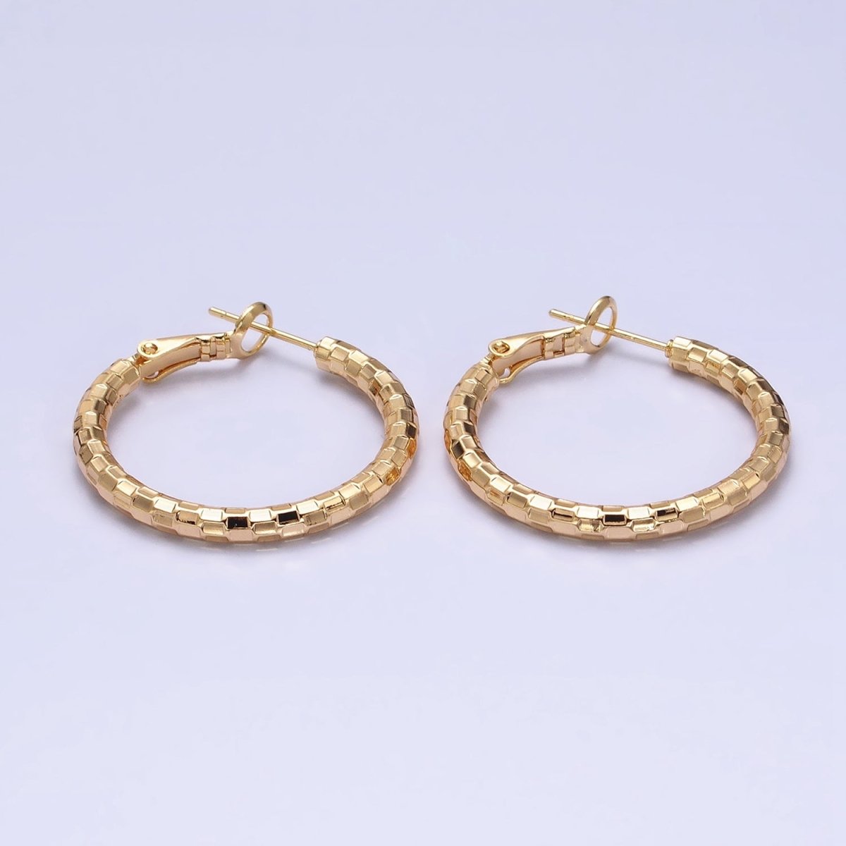 16K Gold Filled Multifaceted Textured 30mm Hinge Hoop Earrings in Gold & Silver | AD1211 AD1212 - DLUXCA