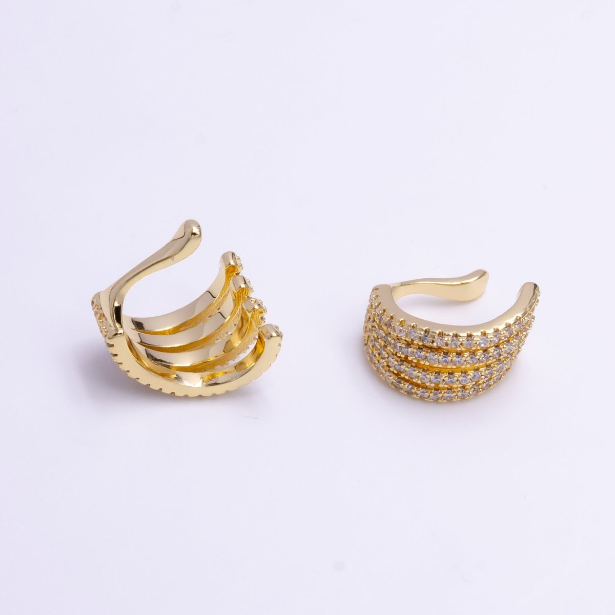 16K Gold Filled Multiple Band Micro Paved Ear Cuff Earrings AI-149 - DLUXCA