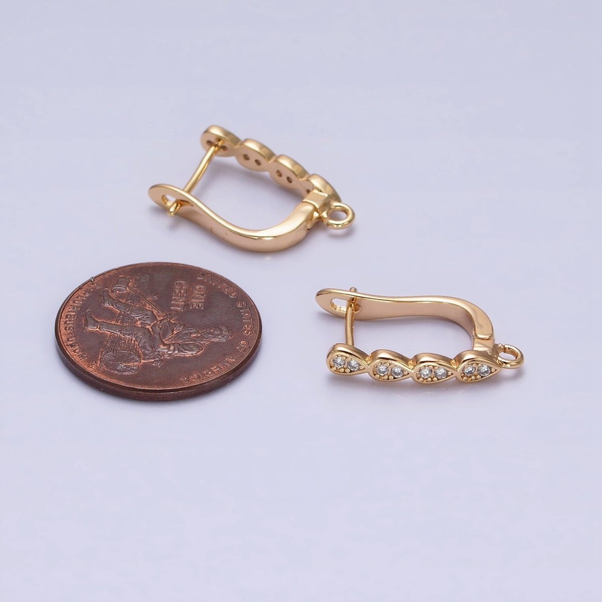16K Gold Filled Multiple Teardrop Micro Paved English Lock Earrings Supply in Gold & Silver | Z-229 Z-230 - DLUXCA
