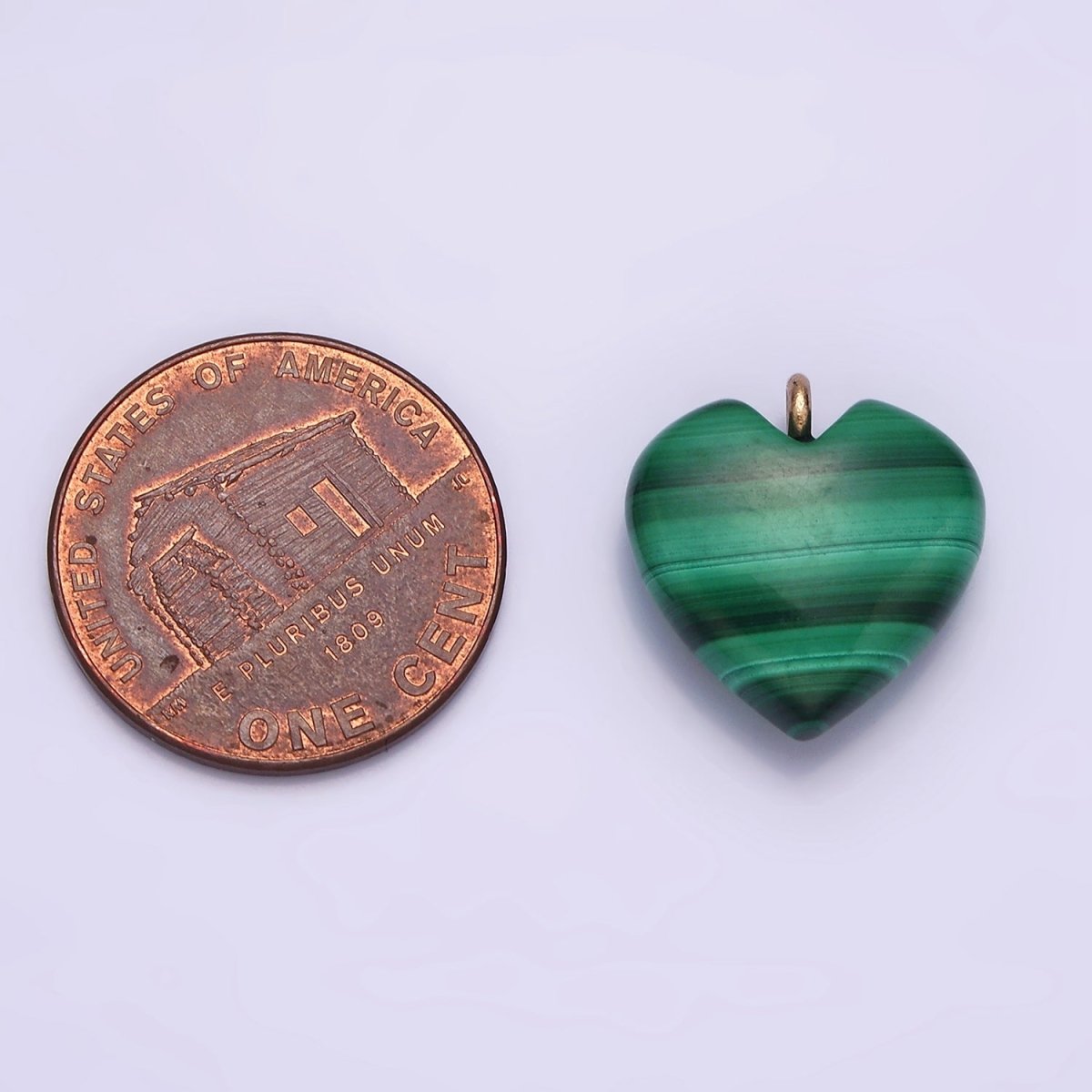 16K Gold Filled Natural Green Malachite Natural Gemstone Heart Charm | AC1368 - DLUXCA