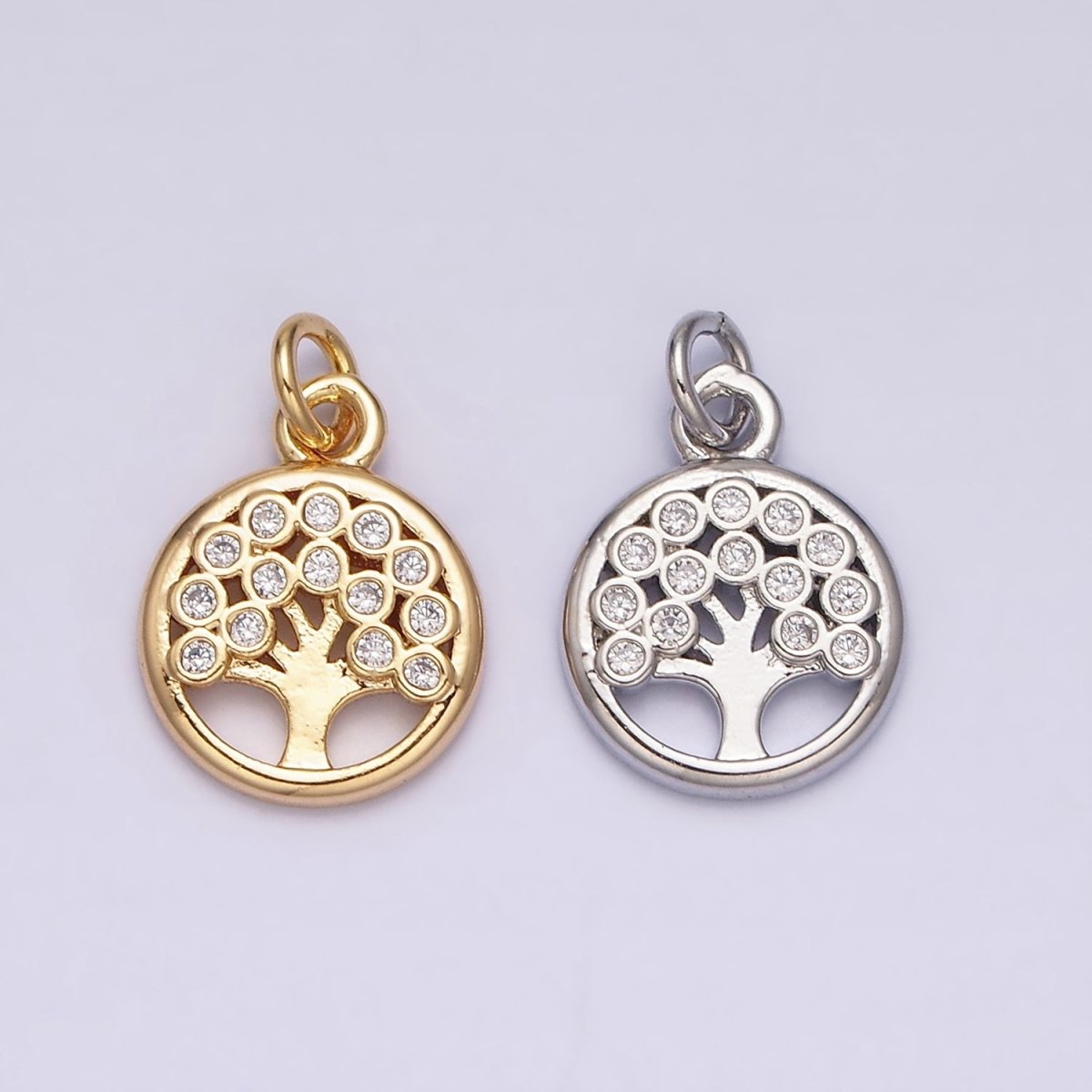 16K Gold Filled Natural Tree CZ 10mm Open Round Charm in Gold & Silver | AC1071 AC1072 - DLUXCA