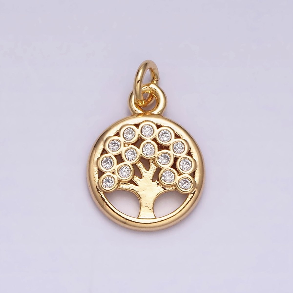 16K Gold Filled Natural Tree CZ 10mm Open Round Charm in Gold & Silver | AC1071 AC1072 - DLUXCA