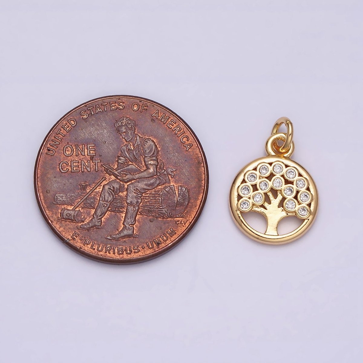 16K Gold Filled Natural Tree CZ 10mm Open Round Charm in Gold & Silver | AC1071 AC1072 - DLUXCA