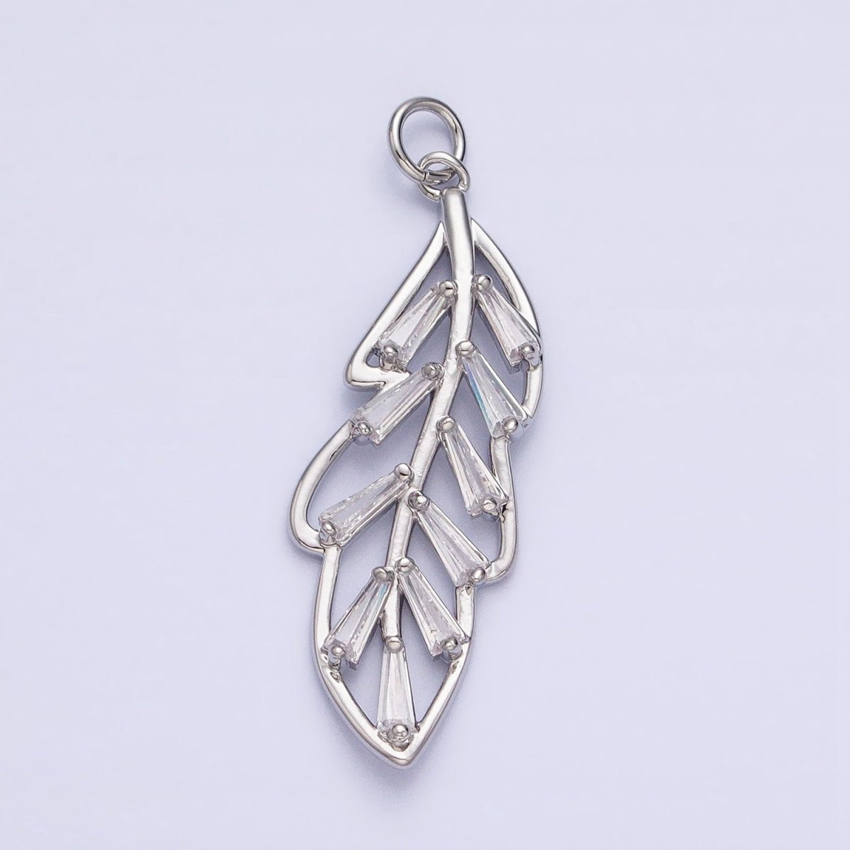 16K Gold Filled Nature Palm Leaf Baguette CZ Add-On Charm in Gold & Silver | AC960 AC961 - DLUXCA