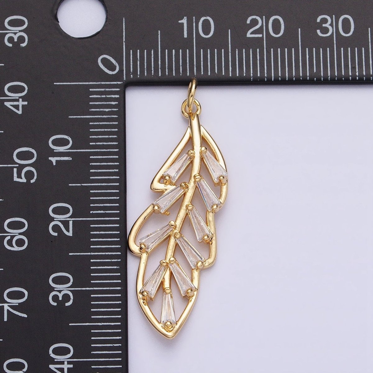 16K Gold Filled Nature Palm Leaf Baguette CZ Add-On Charm in Gold & Silver | AC960 AC961 - DLUXCA