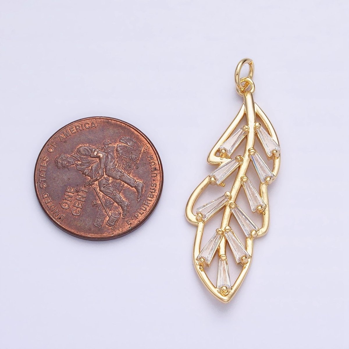 16K Gold Filled Nature Palm Leaf Baguette CZ Add-On Charm in Gold & Silver | AC960 AC961 - DLUXCA