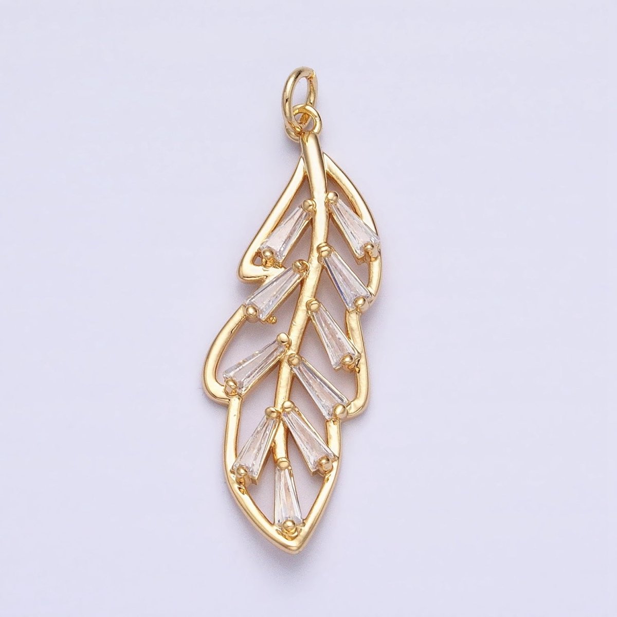 16K Gold Filled Nature Palm Leaf Baguette CZ Add-On Charm in Gold & Silver | AC960 AC961 - DLUXCA