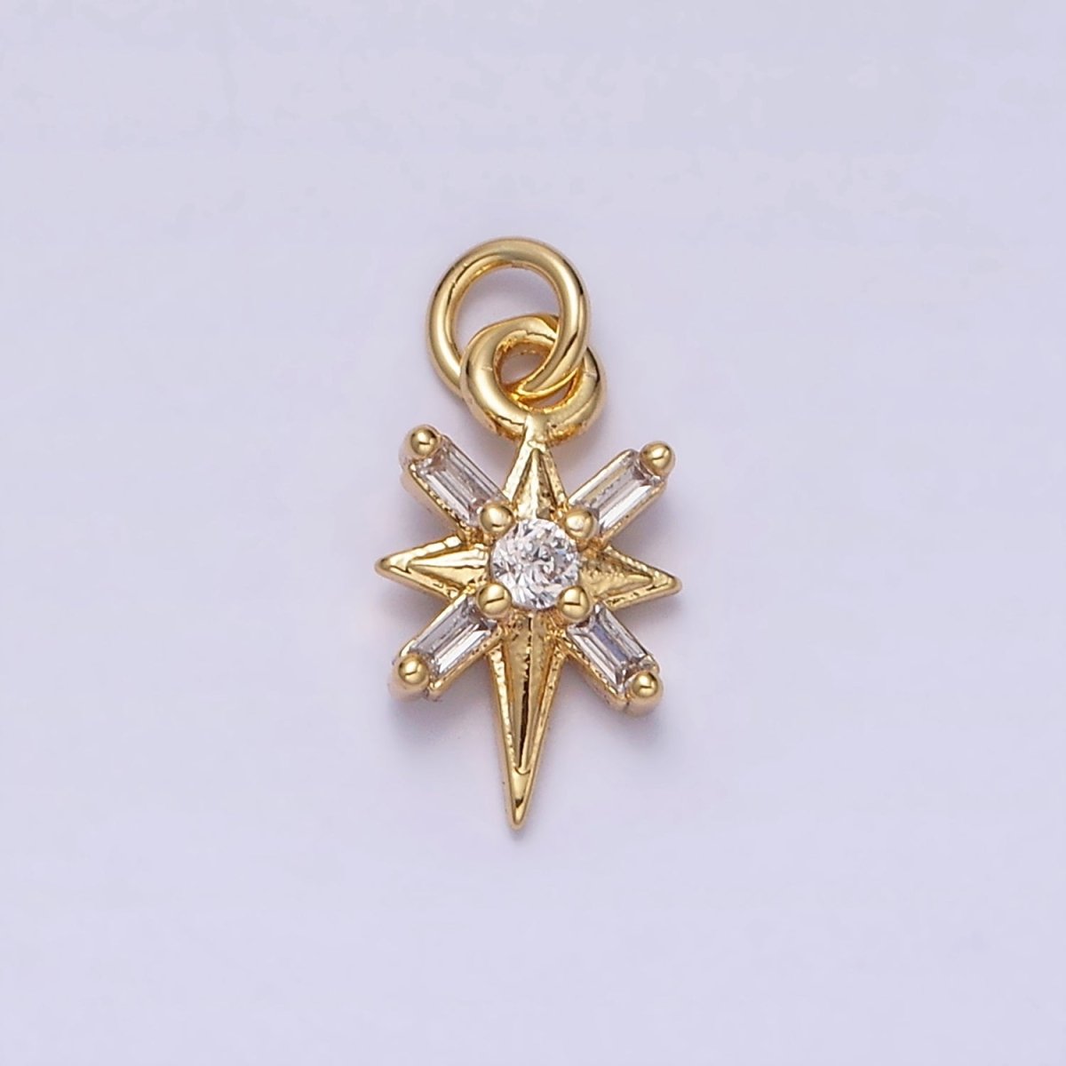 16K Gold Filled North Star Celestial Multicolor, Clear Baguette CZ Charm in Gold & Silver | AC1296 AC1297 - DLUXCA