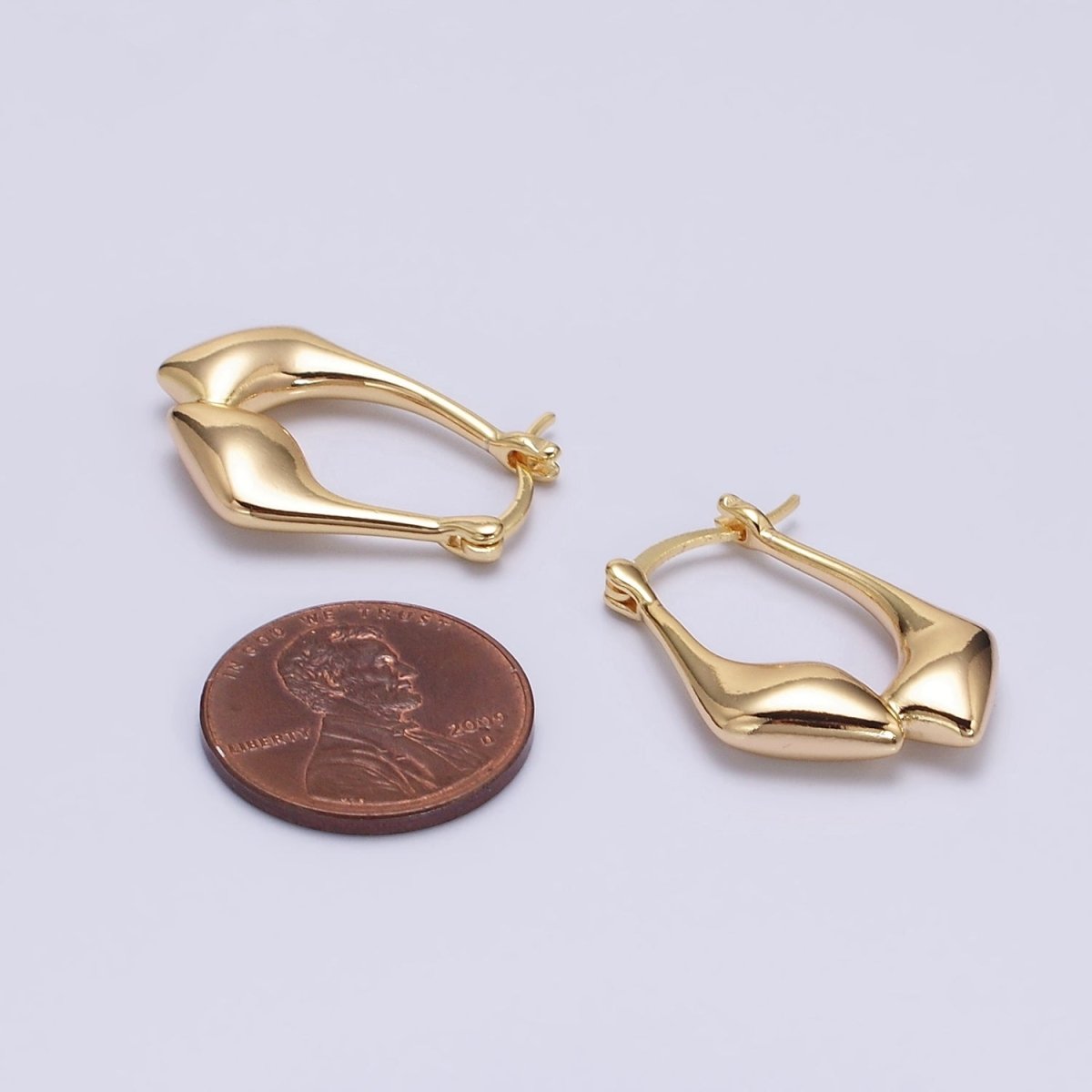 16K Gold Filled Oblong Chubby Double Abstract Band French Lock Latch Earrings | AE575 - DLUXCA
