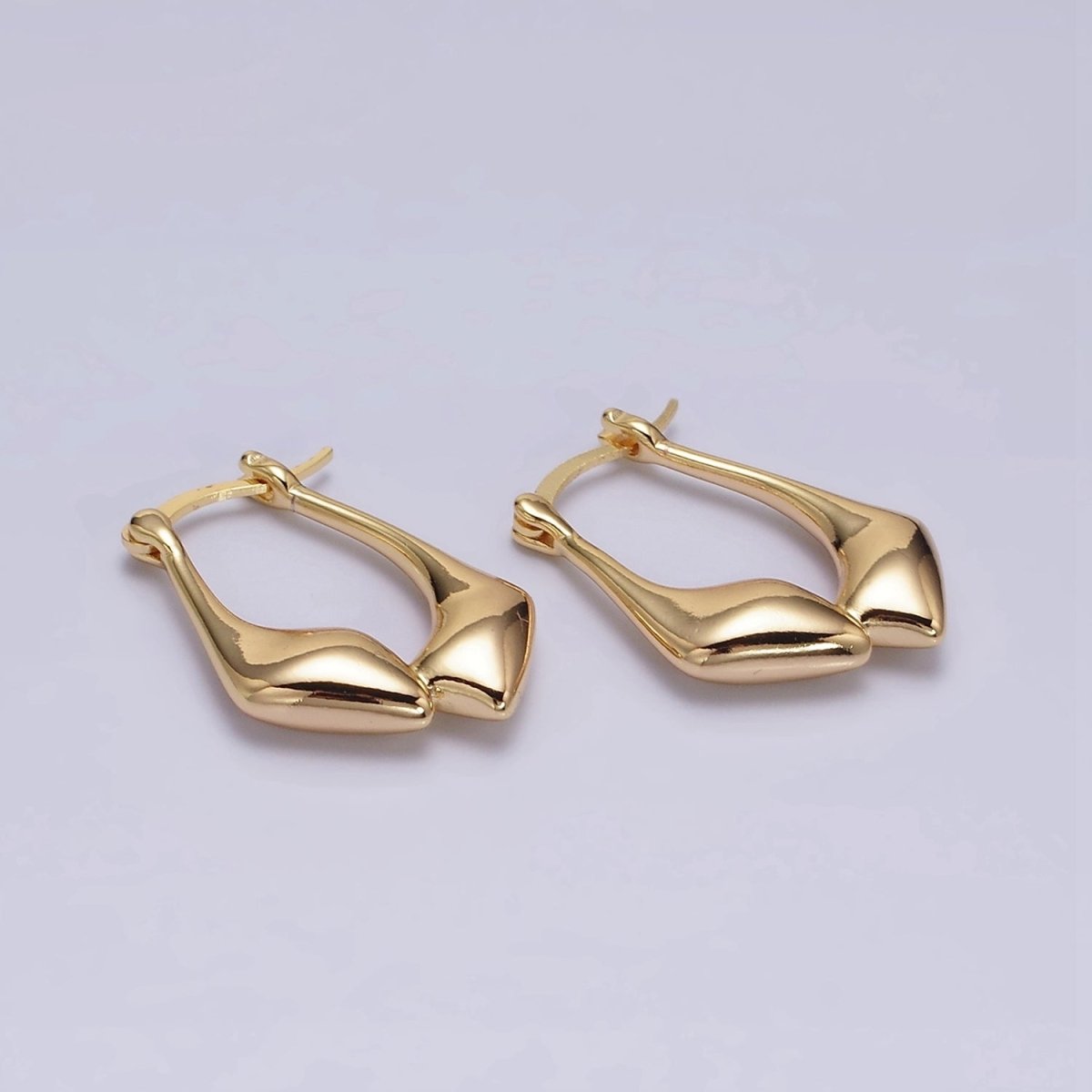 16K Gold Filled Oblong Chubby Double Abstract Band French Lock Latch Earrings | AE575 - DLUXCA