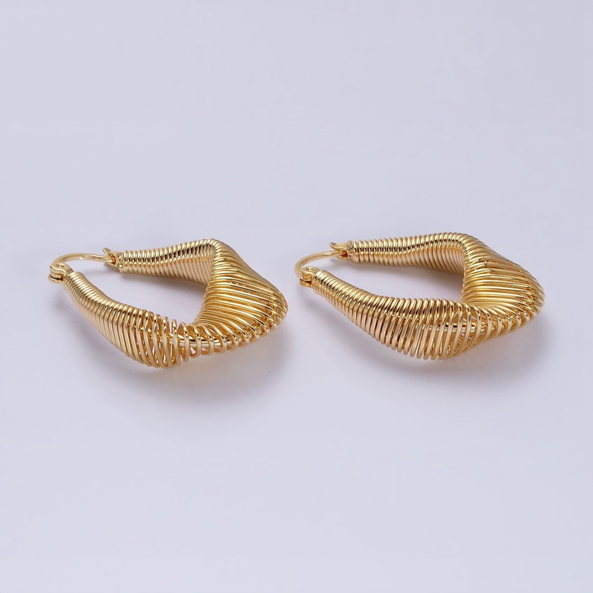 16K Gold Filled Oblong Wire Coil Geometric French Lock Latch Earrings in Gold & Silver | AD1185 AD1186 - DLUXCA