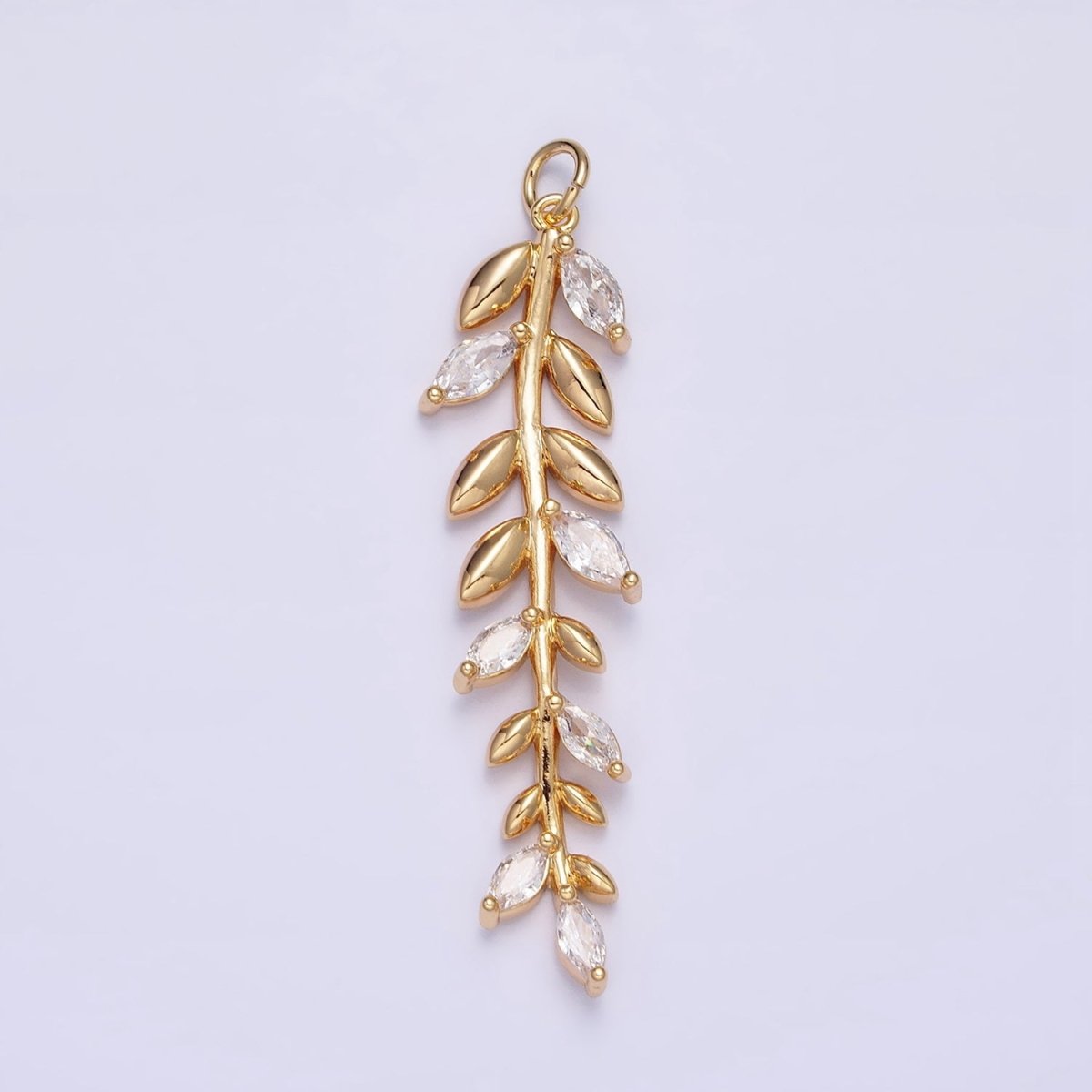 16K Gold Filled Olive Leaf Clear Marquise CZ Long Charm in Gold & Silver | AC1201 AC1202 - DLUXCA