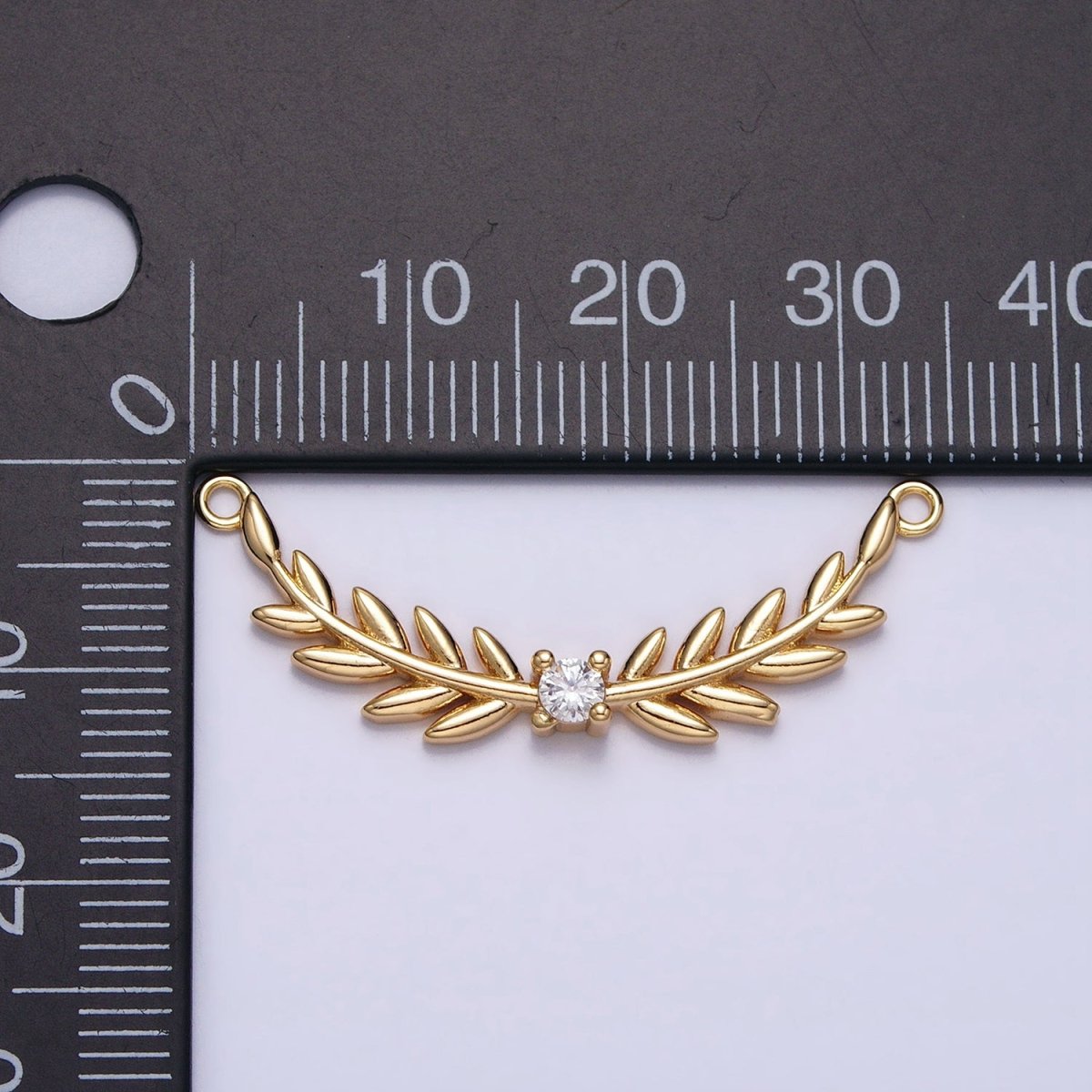 16K Gold Filled Olive Leaves Natural Round Clear CZ Curved Connector in Gold & Silver | AA1005 AA1006 - DLUXCA