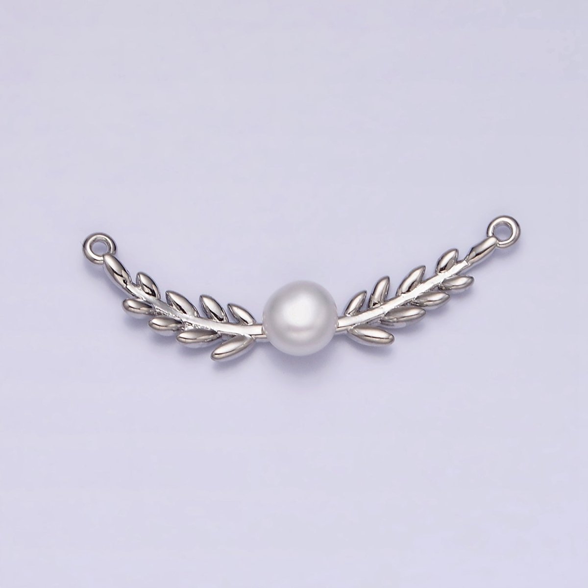 16K Gold Filled Olive Leaves Natural Round Pearl Curved Connector in Gold & Silver | AA1086 AA1087 - DLUXCA