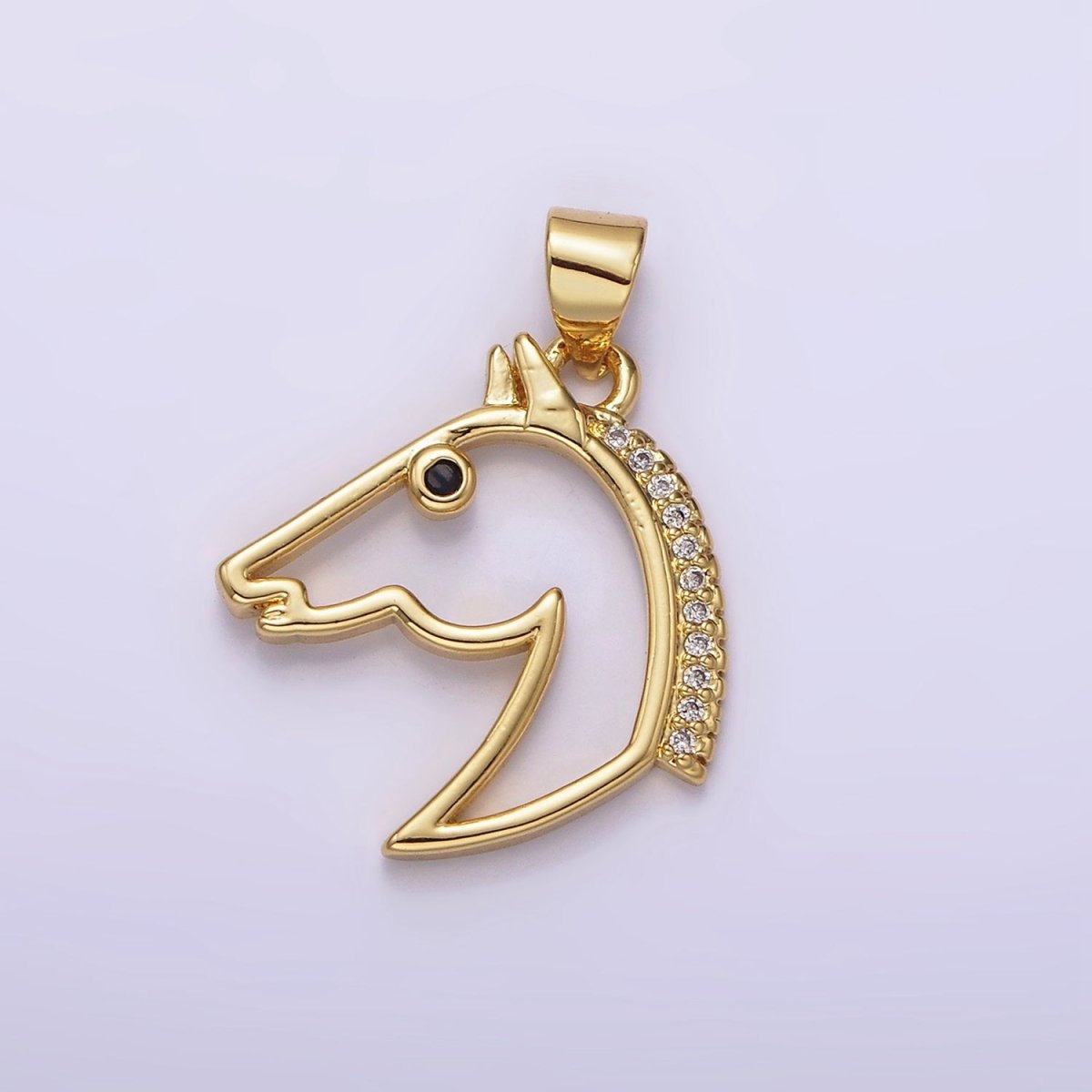 16K Gold Filled Open Black Eye Horse Animal Equestrian Pet Clear Micro Paved CZ Pendant | N1783 - DLUXCA