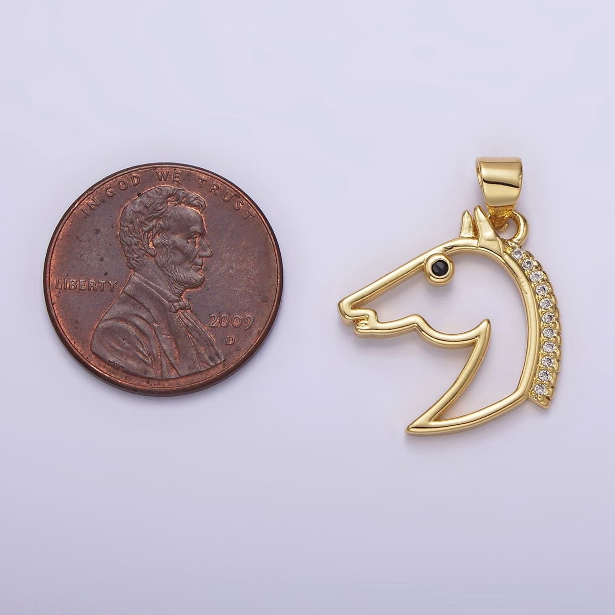 16K Gold Filled Open Black Eye Horse Animal Equestrian Pet Clear Micro Paved CZ Pendant | N1783 - DLUXCA