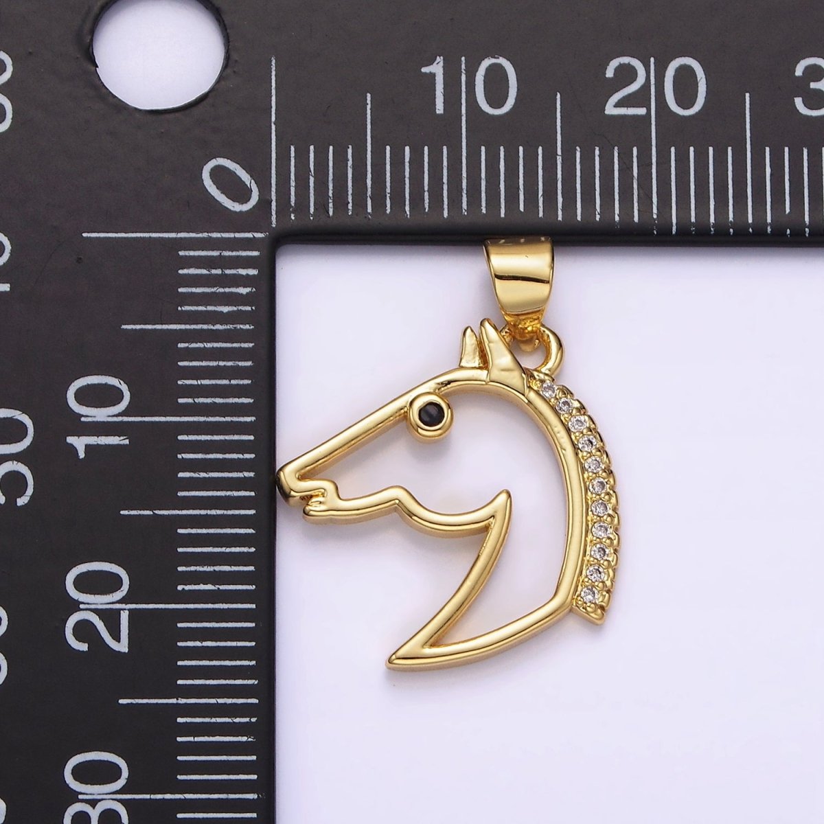 16K Gold Filled Open Black Eye Horse Animal Equestrian Pet Clear Micro Paved CZ Pendant | N1783 - DLUXCA