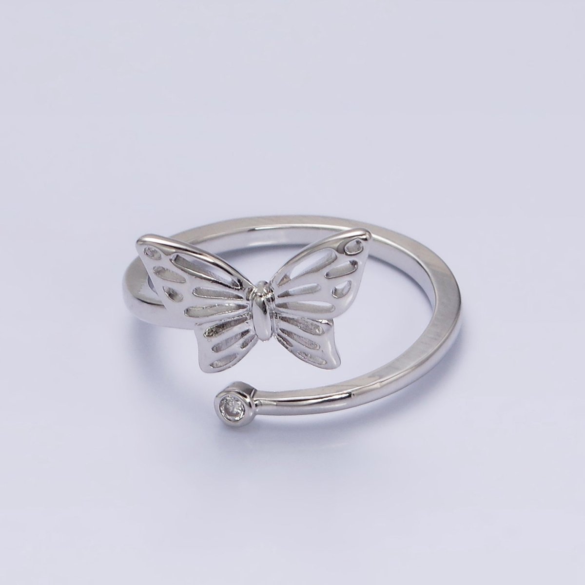 16K Gold Filled Open Butterfly Mariposa Clear CZ Open Adjustable Ring in Gold & Silver | O-1631 O-1632 - DLUXCA