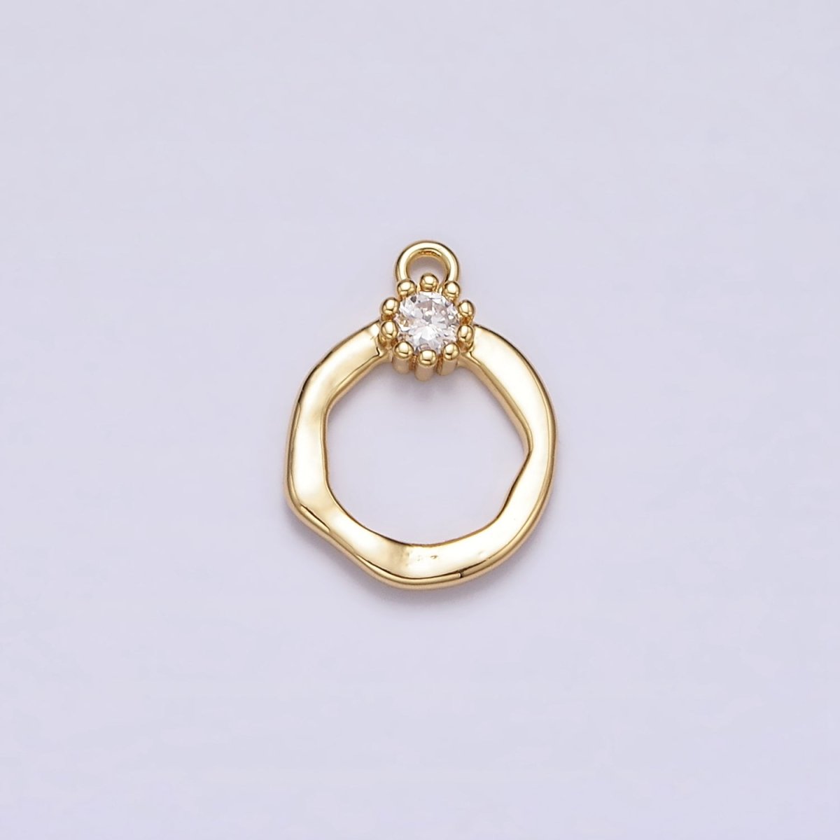16K Gold Filled Open Circle Round Geometric Hammered Add-On Charm | N960 - DLUXCA
