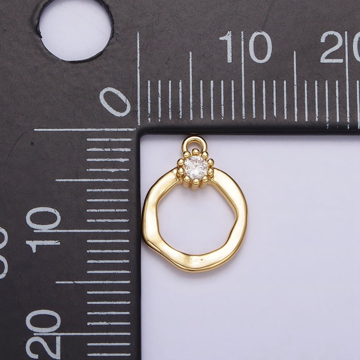 16K Gold Filled Open Circle Round Geometric Hammered Add-On Charm | N960 - DLUXCA