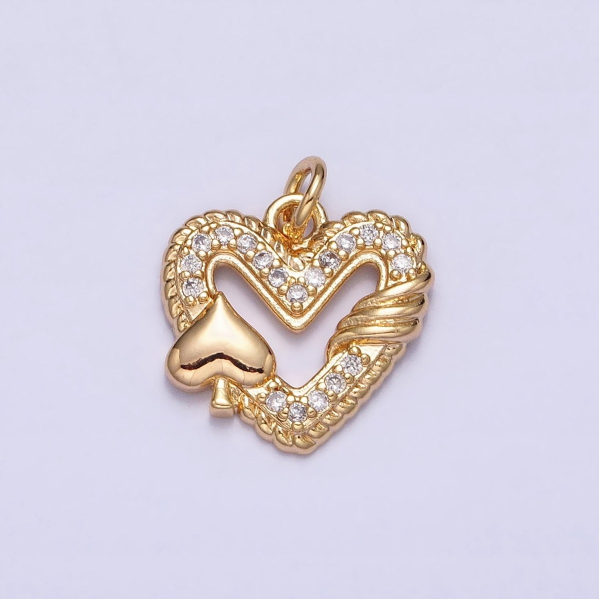 16K Gold Filled Open Heart Micro Paved Twisted Spades Card Charm in Gold & Silver | AC1217 AC1218 - DLUXCA