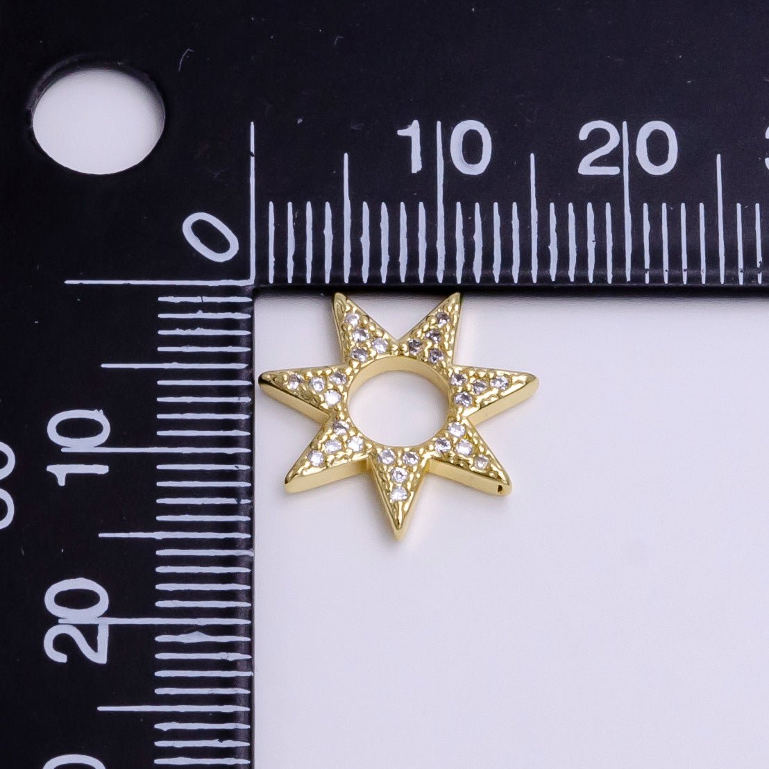 16K Gold Filled Open Micro Paved CZ Celestial Star Open Charm Jewelry Making Supply | Z-931 - DLUXCA