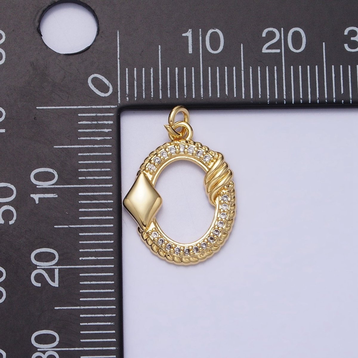 16K Gold Filled Open Oval Micro Paved Twisted Diamonds Card Charm in Gold & Silver | AC1219 AC1220 - DLUXCA