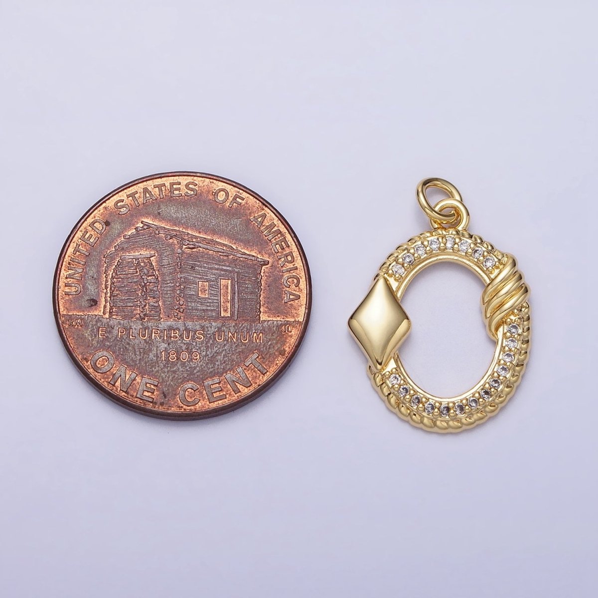 16K Gold Filled Open Oval Micro Paved Twisted Diamonds Card Charm in Gold & Silver | AC1219 AC1220 - DLUXCA