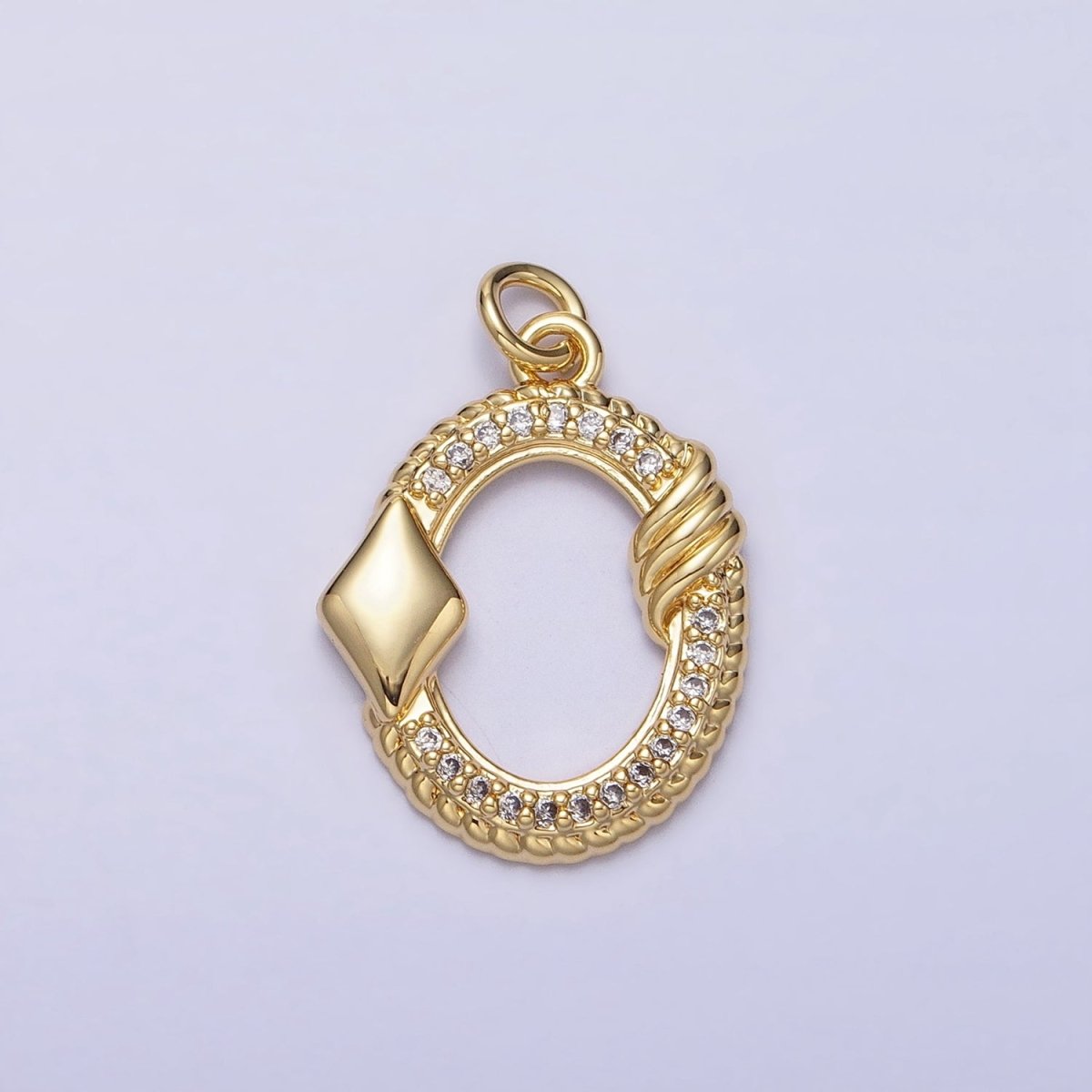 16K Gold Filled Open Oval Micro Paved Twisted Diamonds Card Charm in Gold & Silver | AC1219 AC1220 - DLUXCA