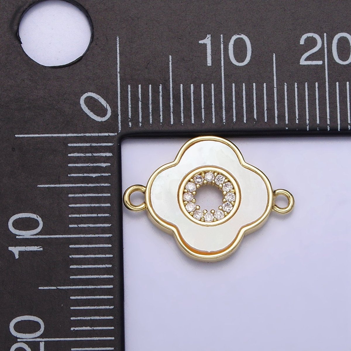 16K Gold Filled Open Quatrefoil Shell Pearl Micro Paved CZ Connector | AA1017 - DLUXCA